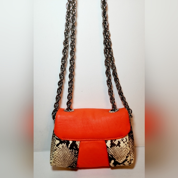 Henri bendel orange and snakeprint small crossbody shoulder bag - Picture 3 of 9